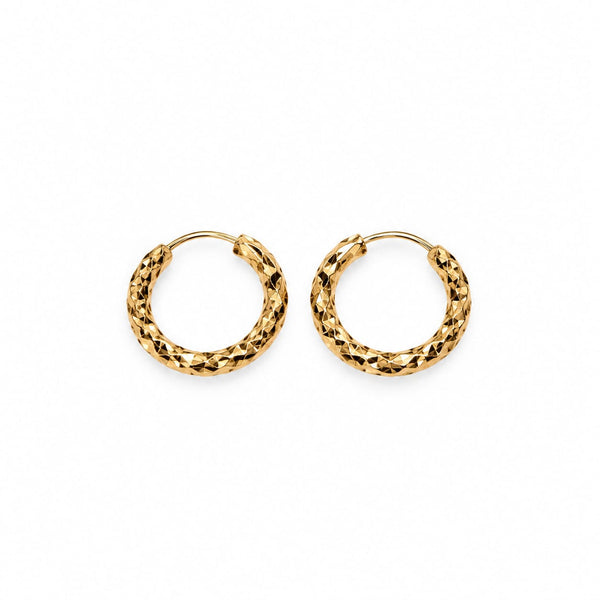 Gold Diamond-Cut Textured Hoop Earrings