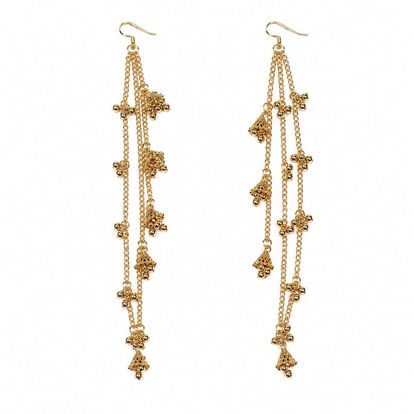 Gold Multi-Layer Chain Dangle Earrings with Charms