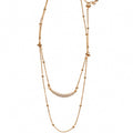 Gold Double-Layered Crescent Bar & Bead Station Necklace