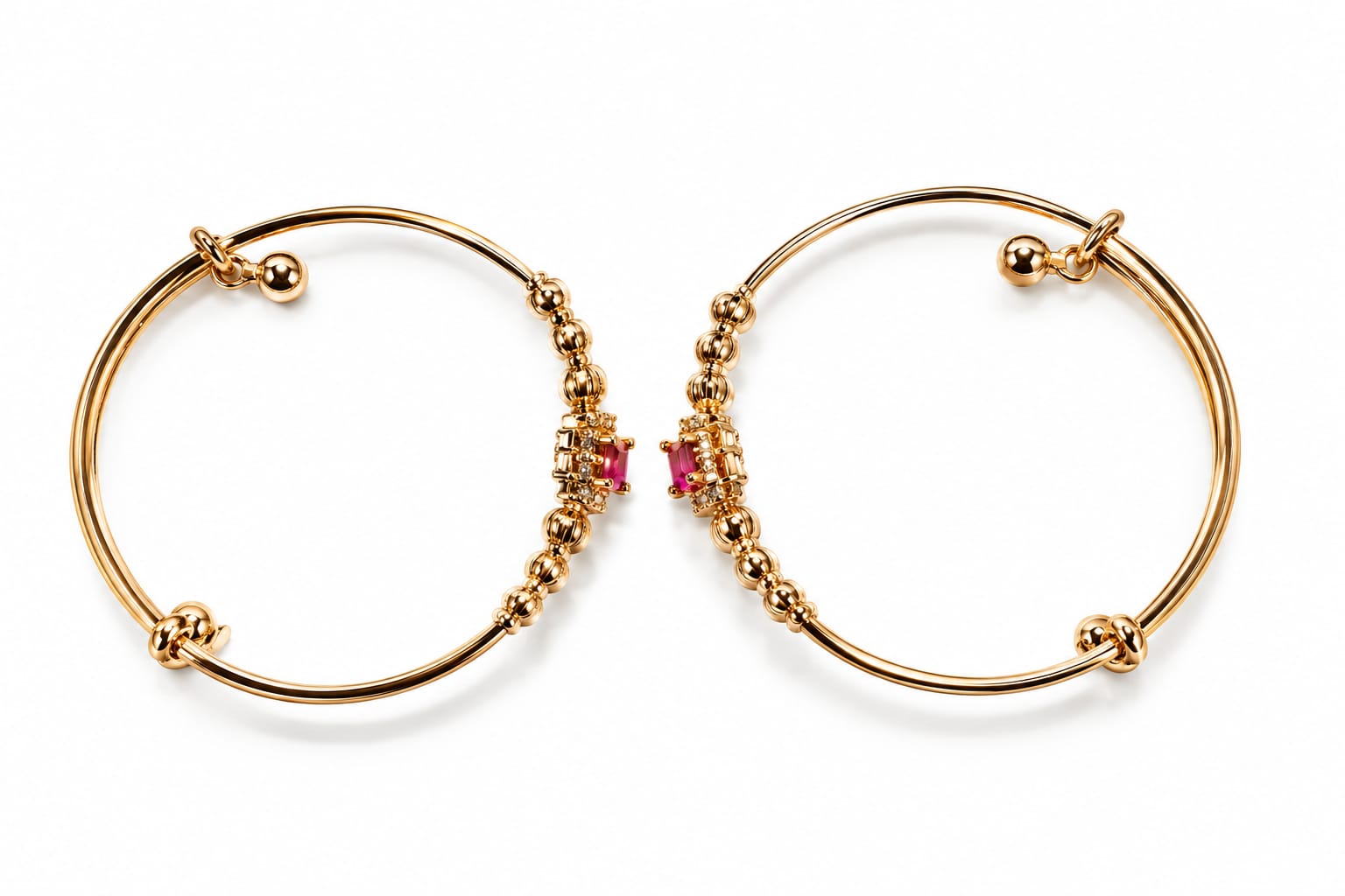 Gold Adjustable Bangle with Pink & Crystal Gemstone Cluster