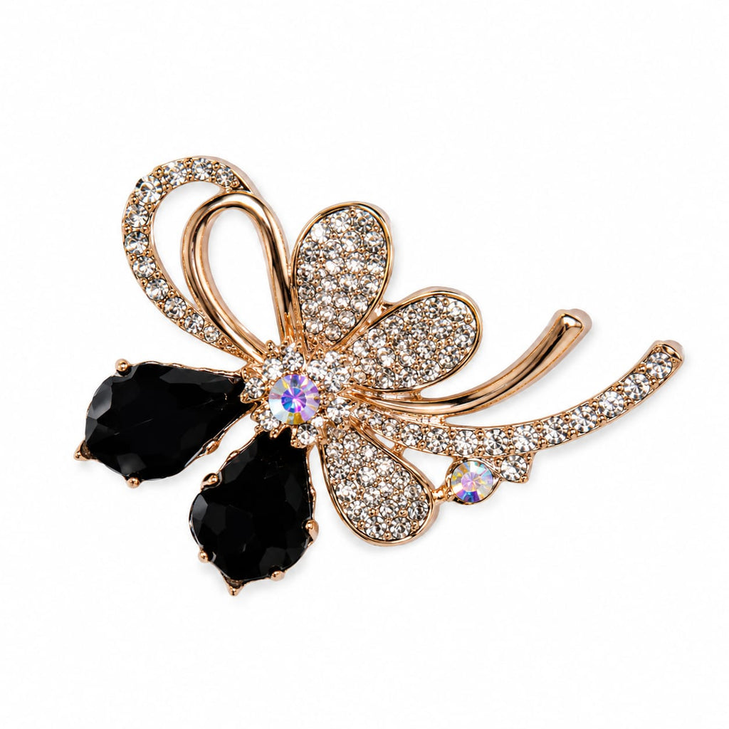 Gold & Black Crystal Butterfly Hair Pin with Iridescent Accent