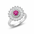 Silver Pink & Clear Baguette Starburst Statement Ring