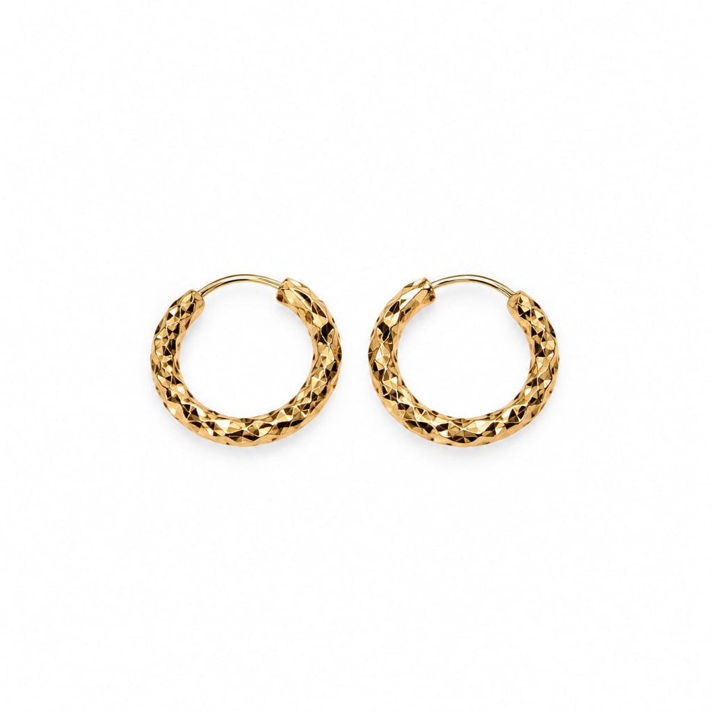 Gold Diamond-Cut Textured Hoop Earrings