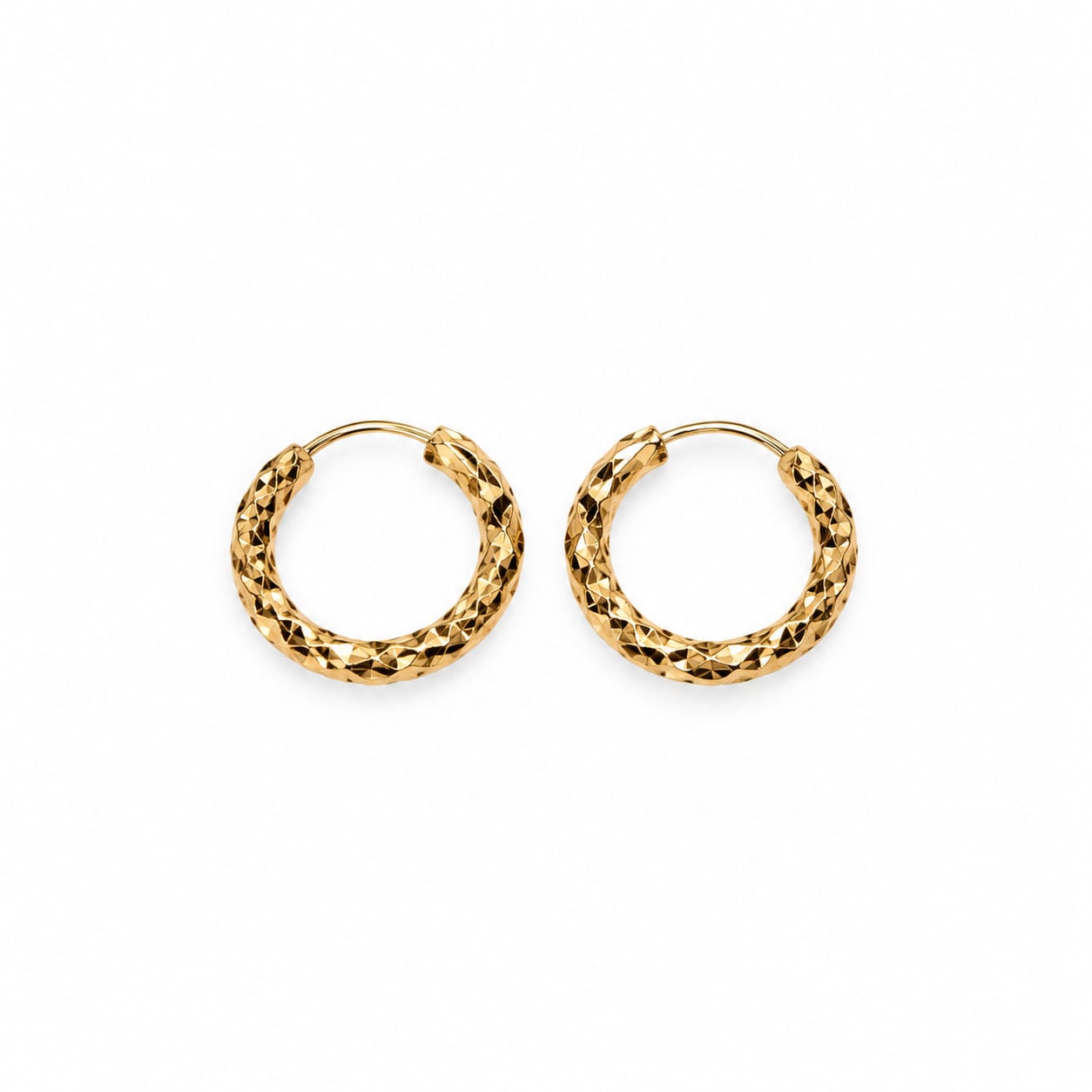 Gold Diamond-Cut Textured Hoop Earrings