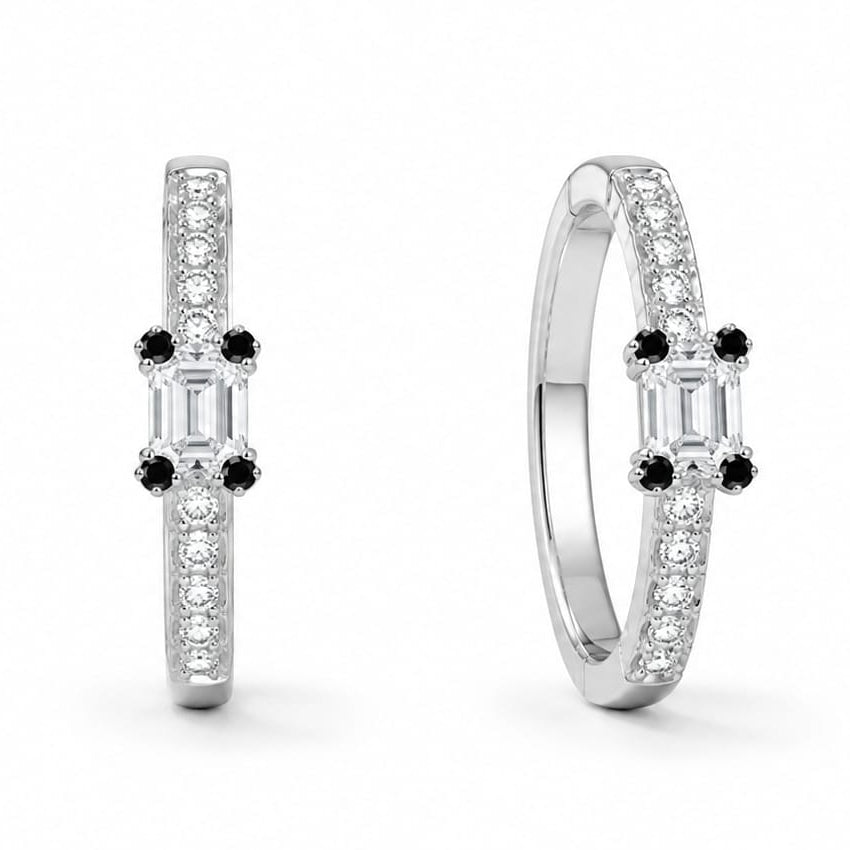 Black & Baguette Crystal Geometric Silver Ring