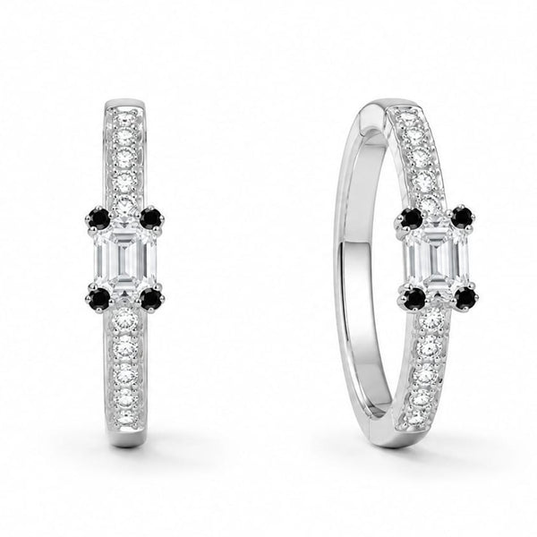 Black & Baguette Crystal Geometric Silver Ring