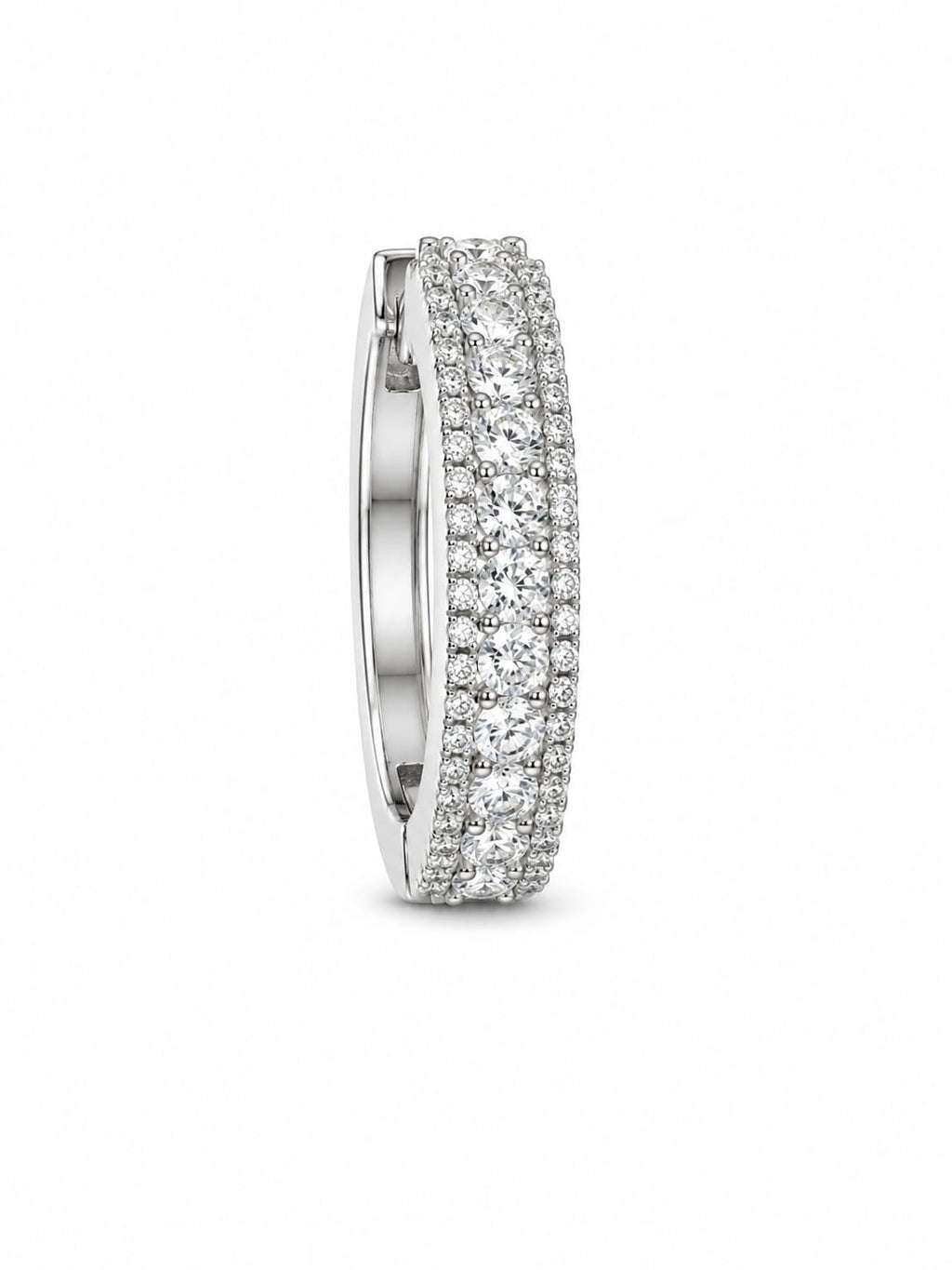 Silver Triple-Row Clear Crystal Hoop Earrings