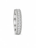Silver Triple-Row Clear Crystal Hoop Earrings