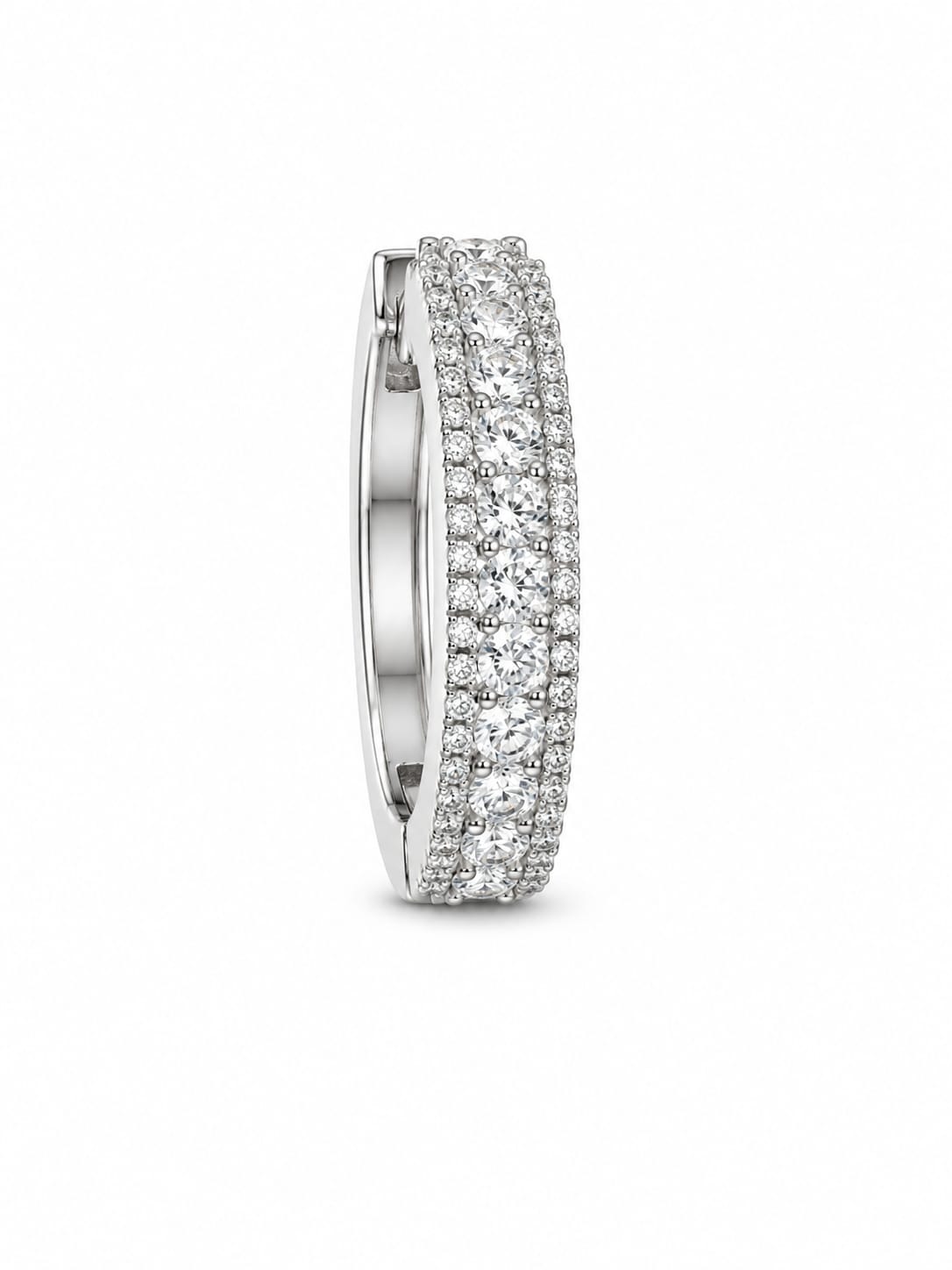 Silver Triple-Row Clear Crystal Hoop Earrings