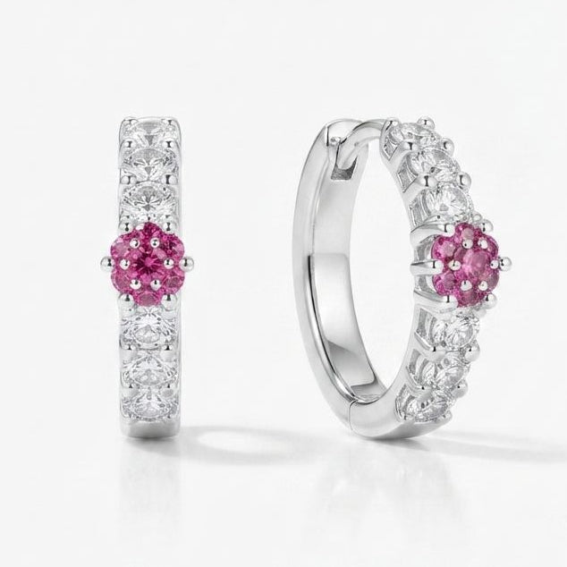 Blush Pink Crystal Cluster Silver Huggie Ring