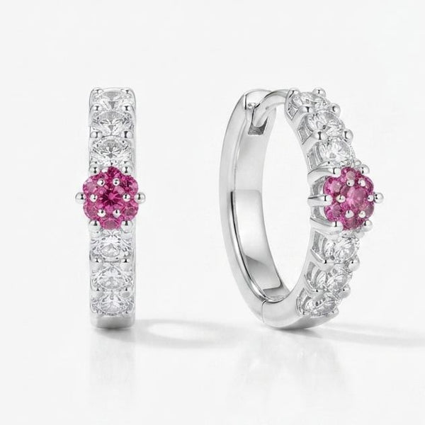 Blush Pink Crystal Cluster Silver Huggie Ring