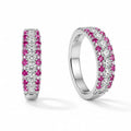 Triple Row Pink & Clear Crystal Silver Statement Ring
