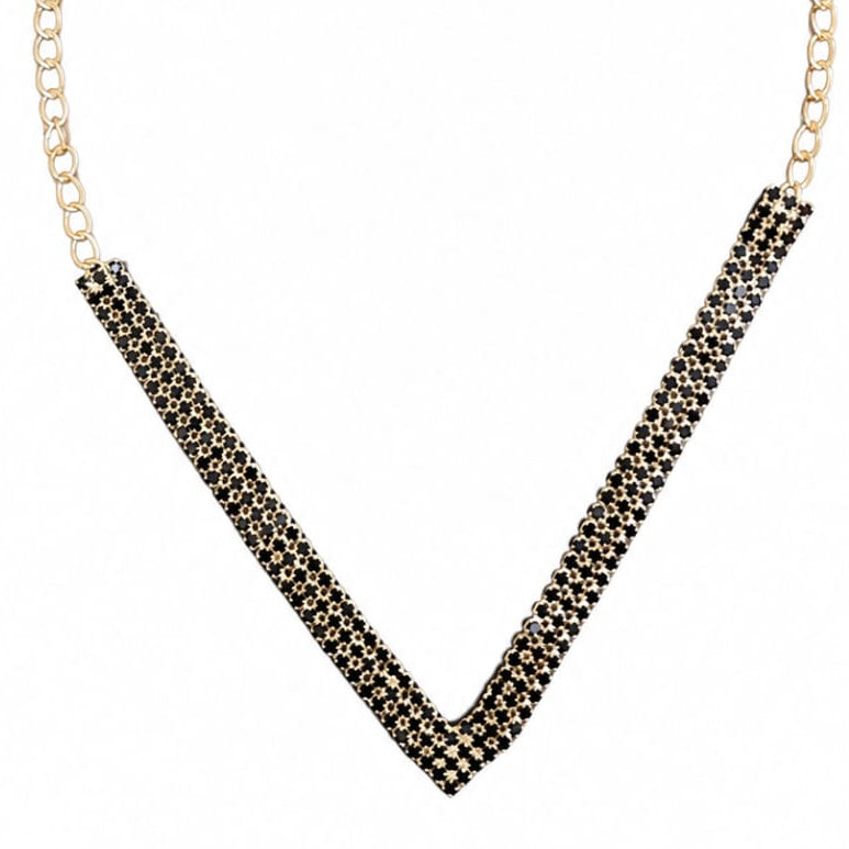 Gold & Black Pavé Chevron Necklace and Earring Set