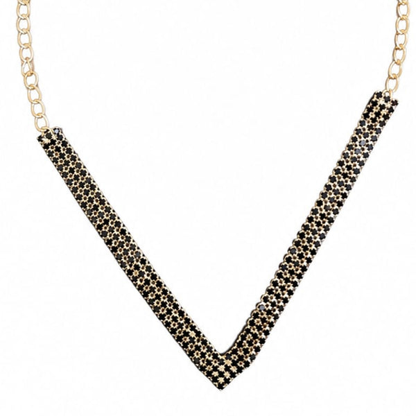 Gold & Black Pavé Chevron Necklace and Earring Set