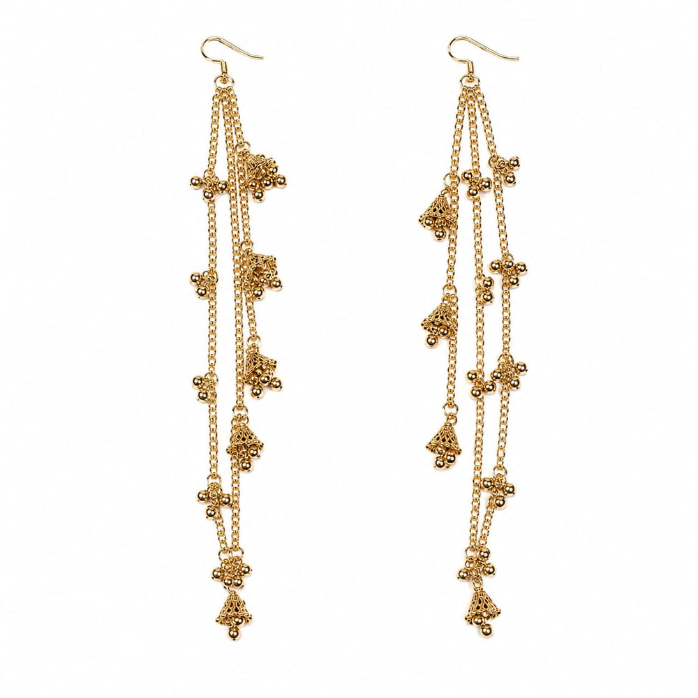 Gold Multi-Layer Chain Dangle Earrings with Charms