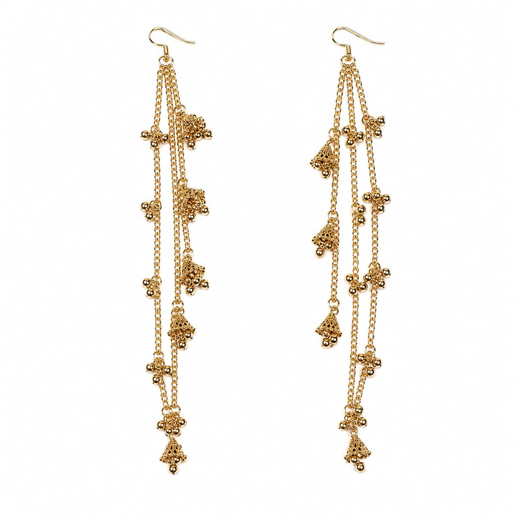 Gold Multi-Layer Chain Dangle Earrings with Charms