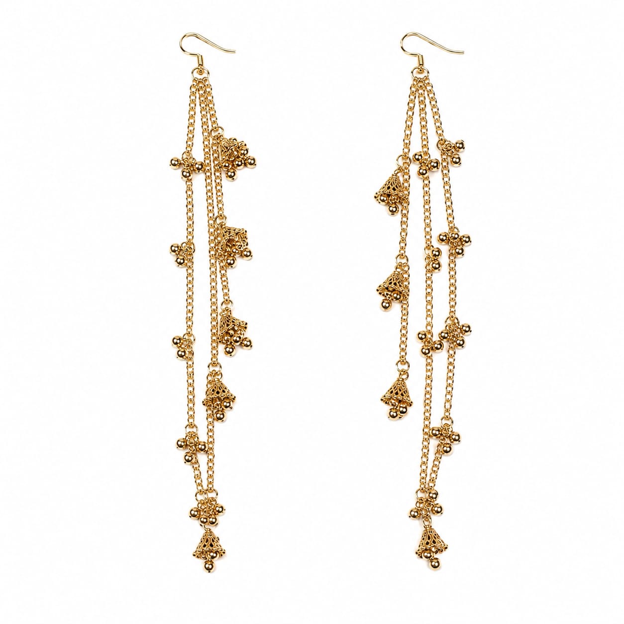 Gold Multi-Layer Chain Dangle Earrings with Charms
