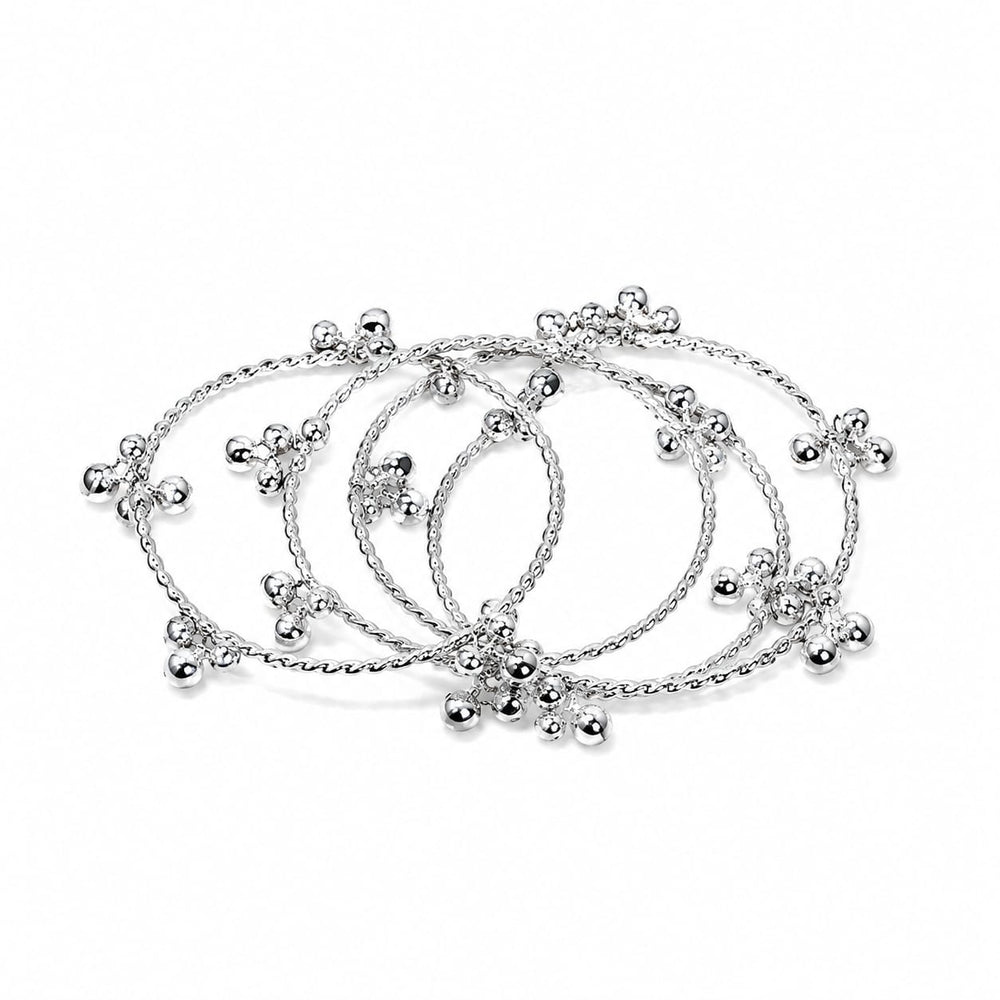 Silver Twisted Rope & Bead Cluster Bangle Set