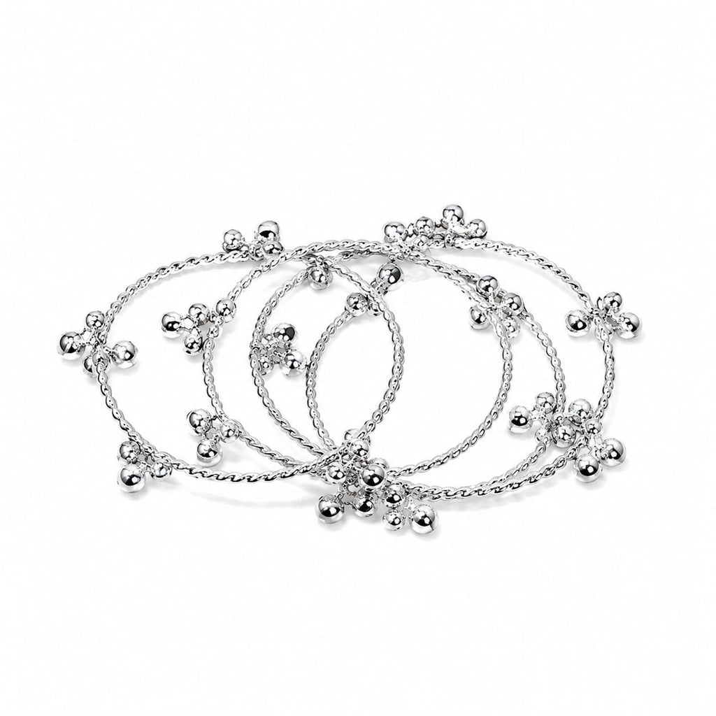 Silver Twisted Rope & Bead Cluster Bangle Set
