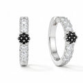 Midnight Black & Clear Crystal Silver Huggie Ring