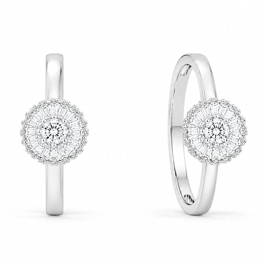 Clear Starburst Baguette Halo Silver Ring