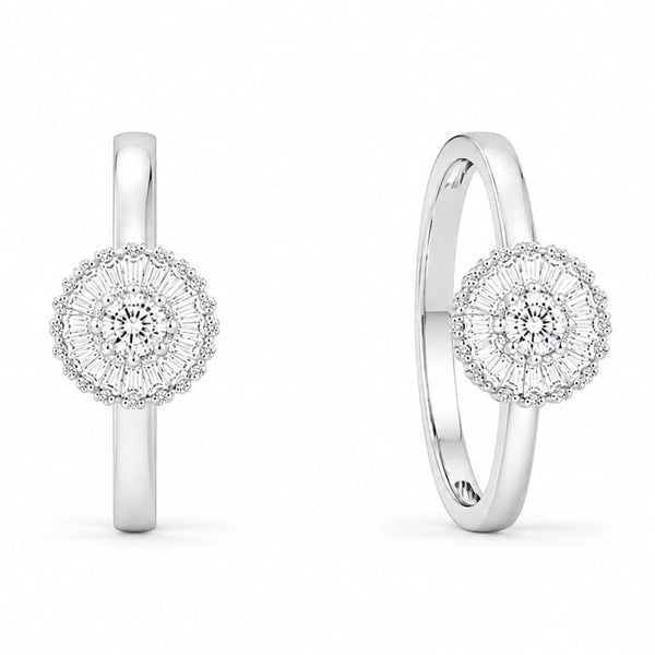 Clear Starburst Baguette Halo Silver Ring