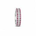 Silver Triple-Row Pink & Clear Crystal Hoop Earrings