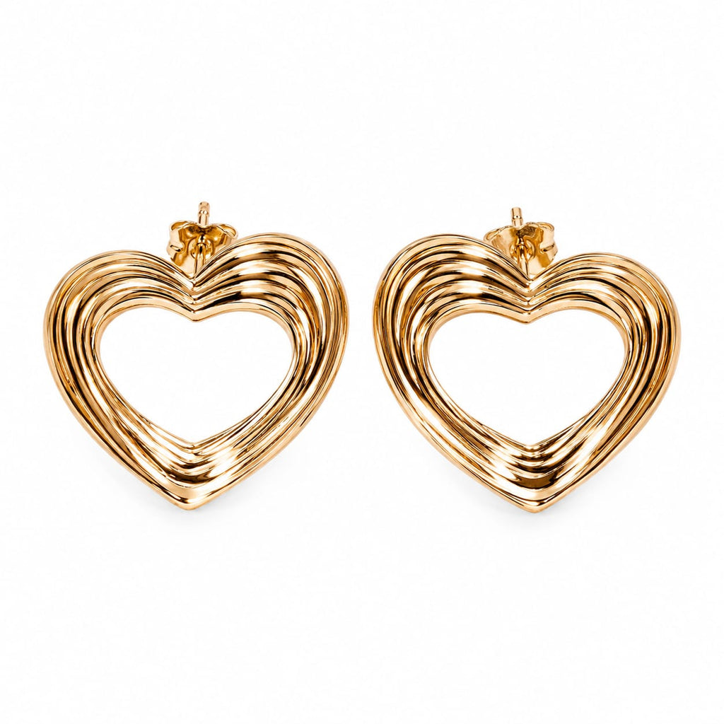 Gold Layered Open Heart Statement Earrings