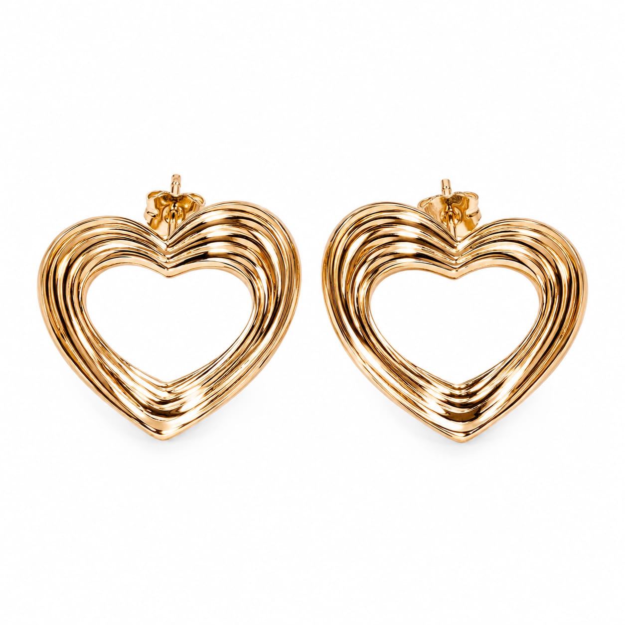Gold Layered Open Heart Statement Earrings