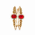 Gold & Red Oval Gemstone Halo Hoop Earrings