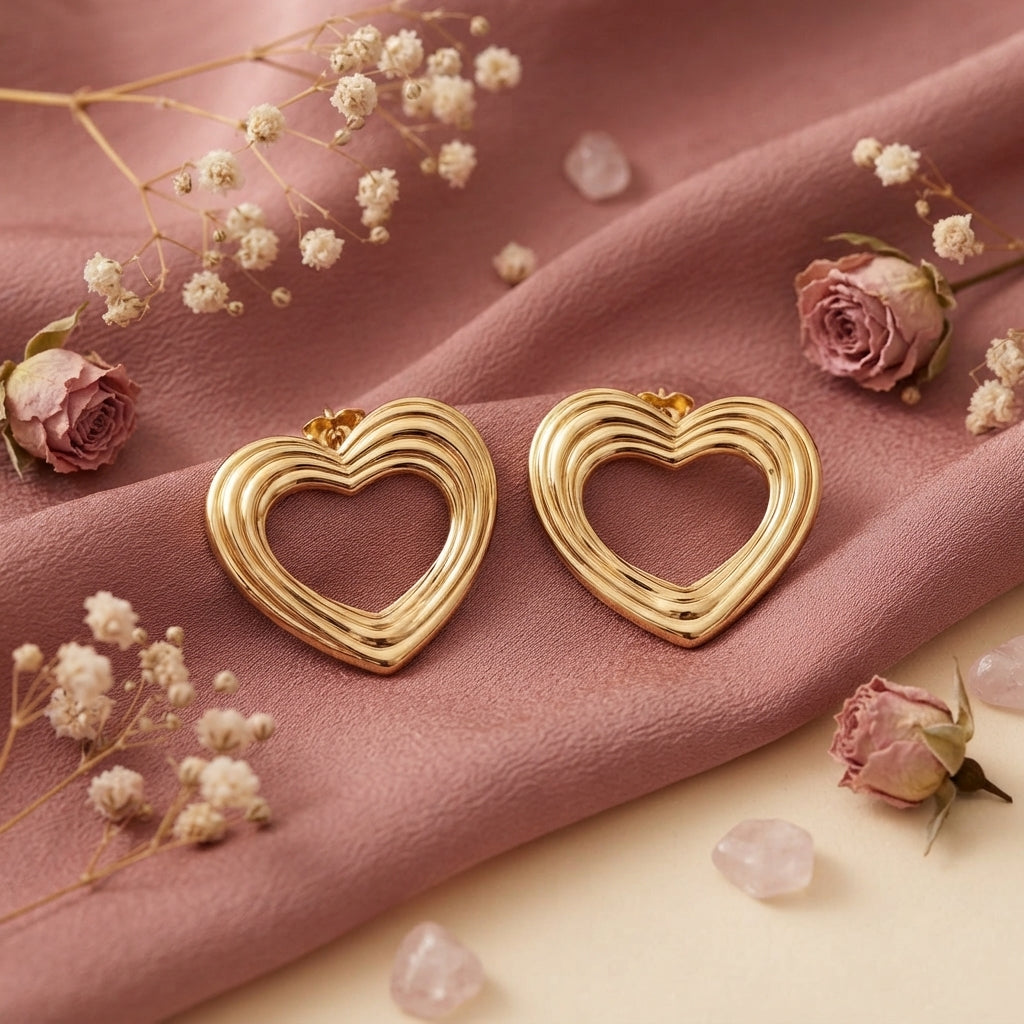 Gold Layered Open Heart Statement Earrings