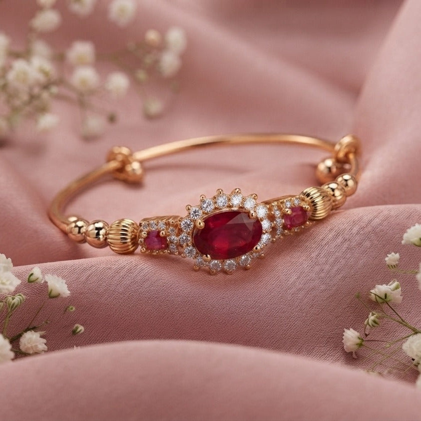 Gold & Red Oval Gemstone Halo Hoop Earrings