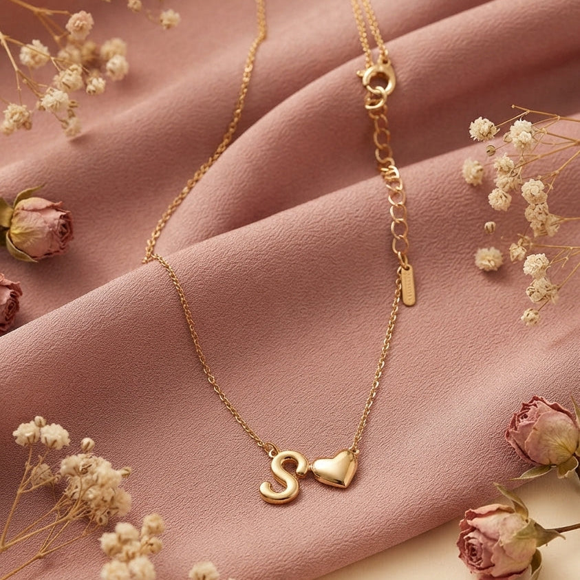 Custom Gold Initial & Heart Pendant Necklace