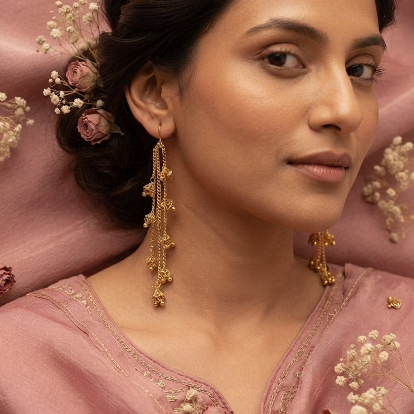 Gold Multi-Layer Chain Dangle Earrings with Charms