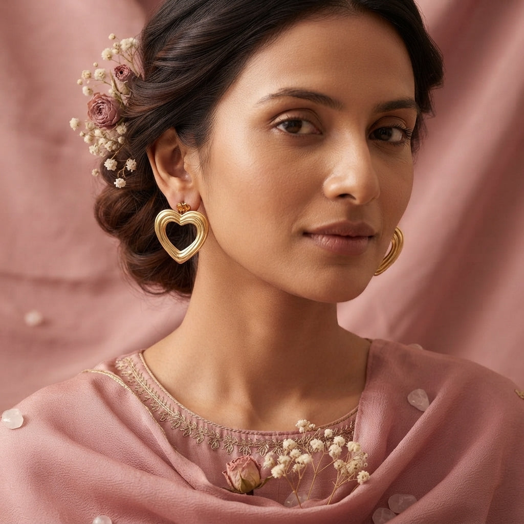 Gold Layered Open Heart Statement Earrings