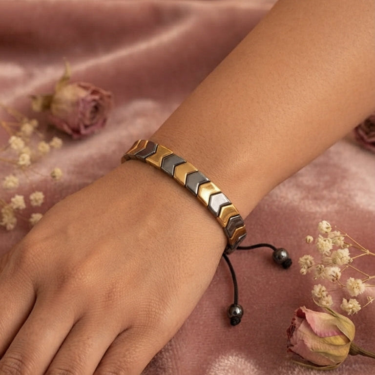 Two-Tone Gold & Silver Chevron Adjustable Bracelet