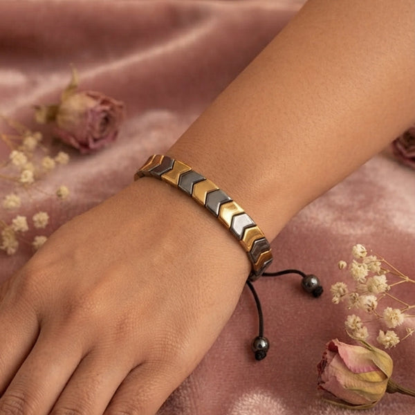 Two-Tone Gold & Silver Chevron Adjustable Bracelet