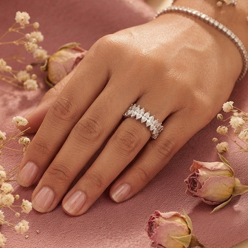 Brilliant Clear Crystal Silver Huggie Ring