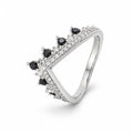 Silver Black & Clear Crystal V-Shape Crown Ring
