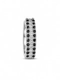 Silver Triple-Row Black & Clear Crystal Hoop Earrings