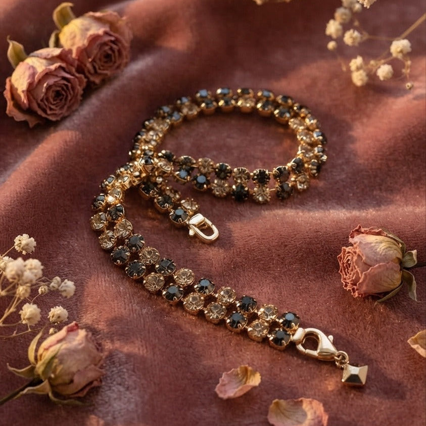 Gold & Black Crystal Alternating Tennis Bracelet