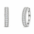 Silver Triple-Row Clear Crystal Hoop Earrings