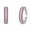 Silver Triple-Row Pink & Clear Crystal Hoop Earrings