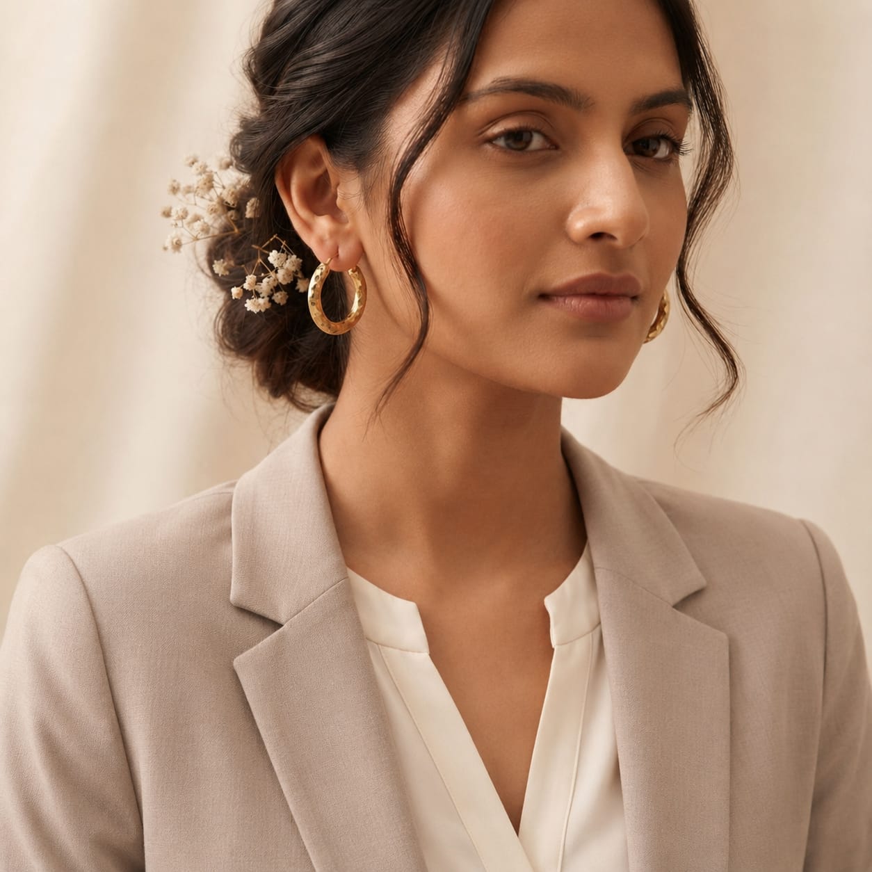 Gold Diamond-Cut Textured Hoop Earrings