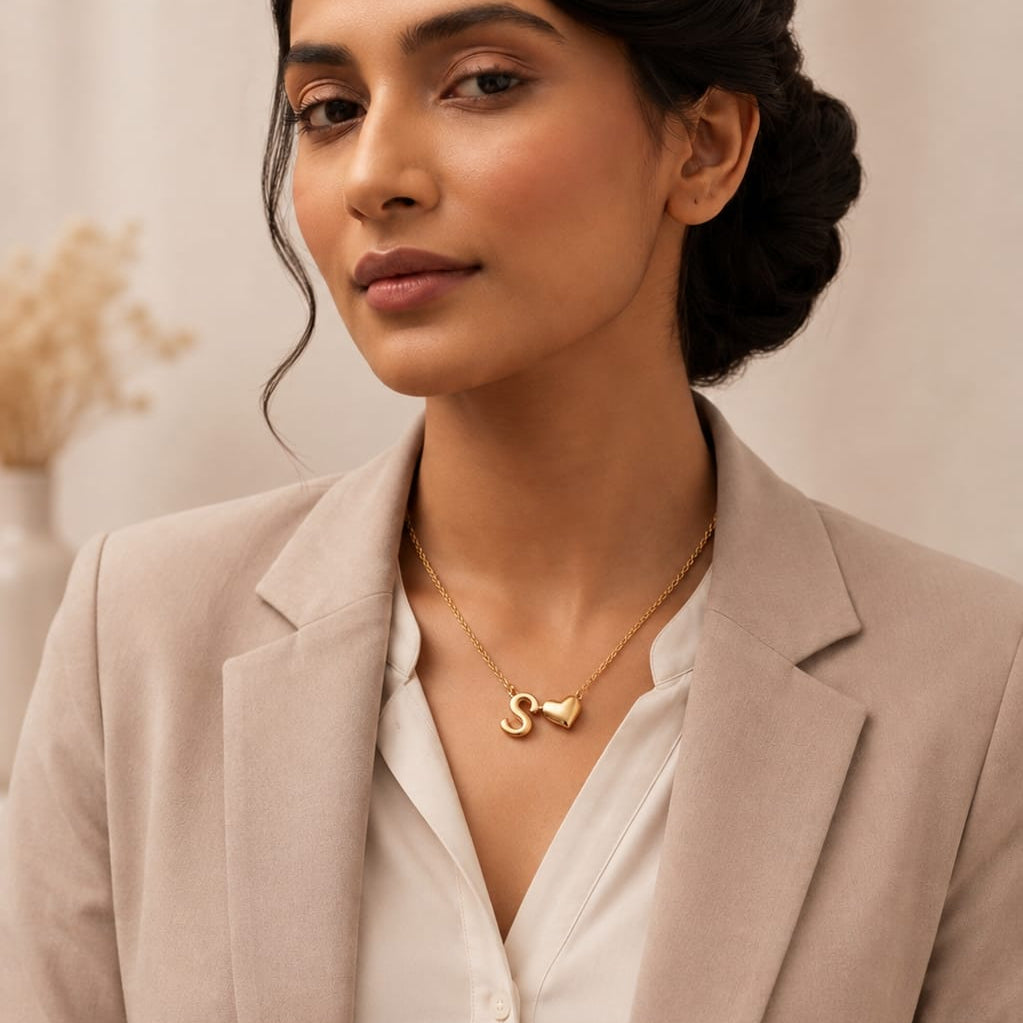 Custom Gold Initial & Heart Pendant Necklace