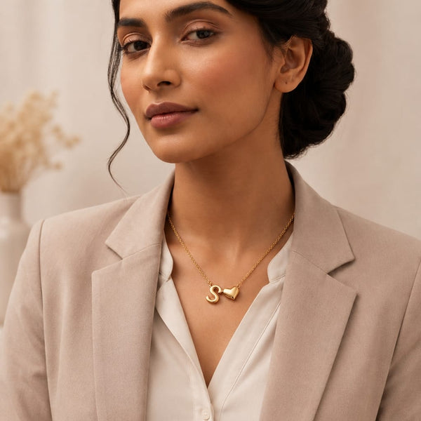 Custom Gold Initial & Heart Pendant Necklace