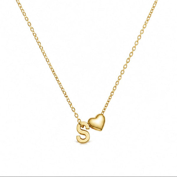 Custom Gold Initial & Heart Pendant Necklace