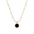 Gold & Black Enamel Round Pendant Bar Station Necklace