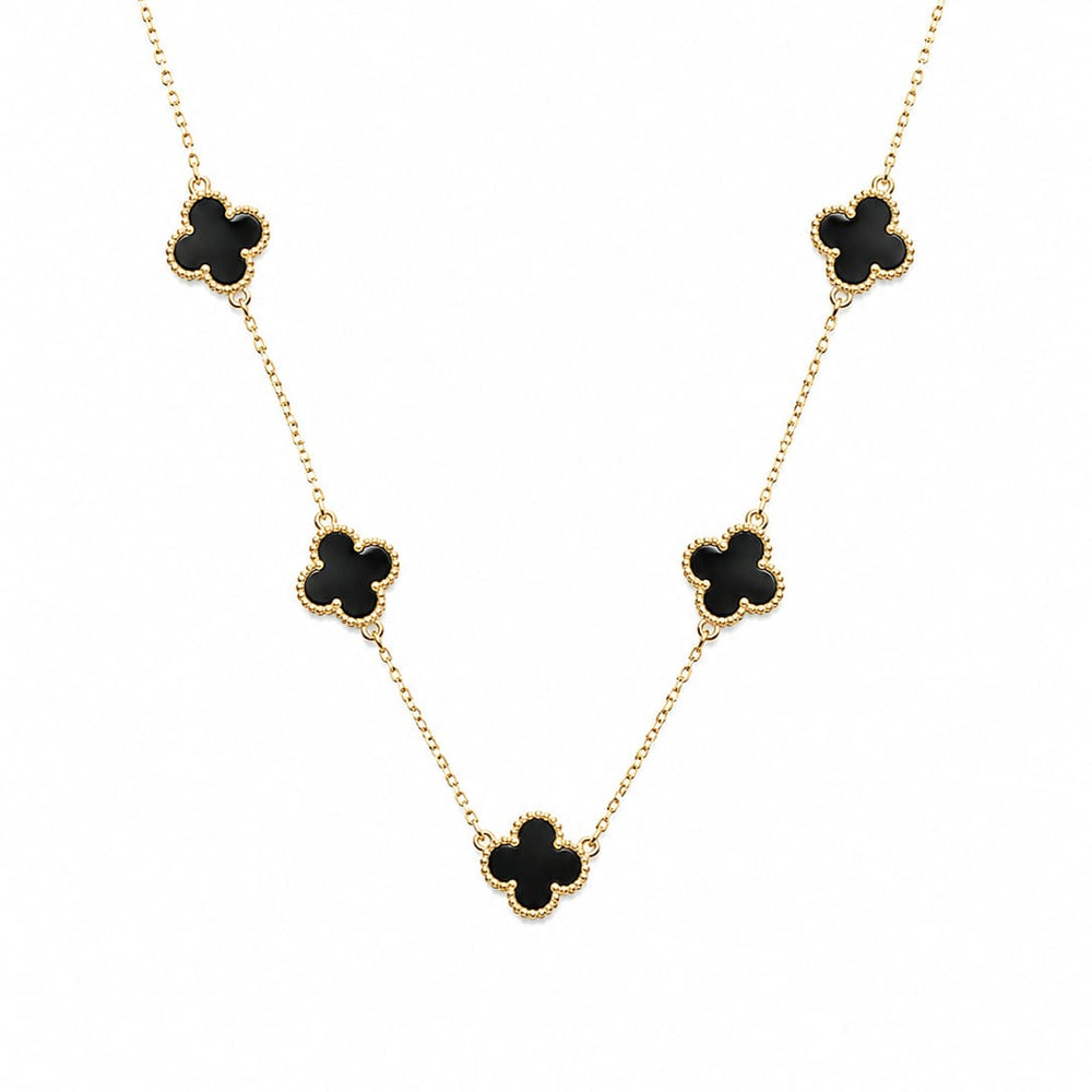 Gold & Black Enamel Four-Leaf Clover Station Necklace