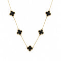 Gold & Black Enamel Four-Leaf Clover Station Necklace